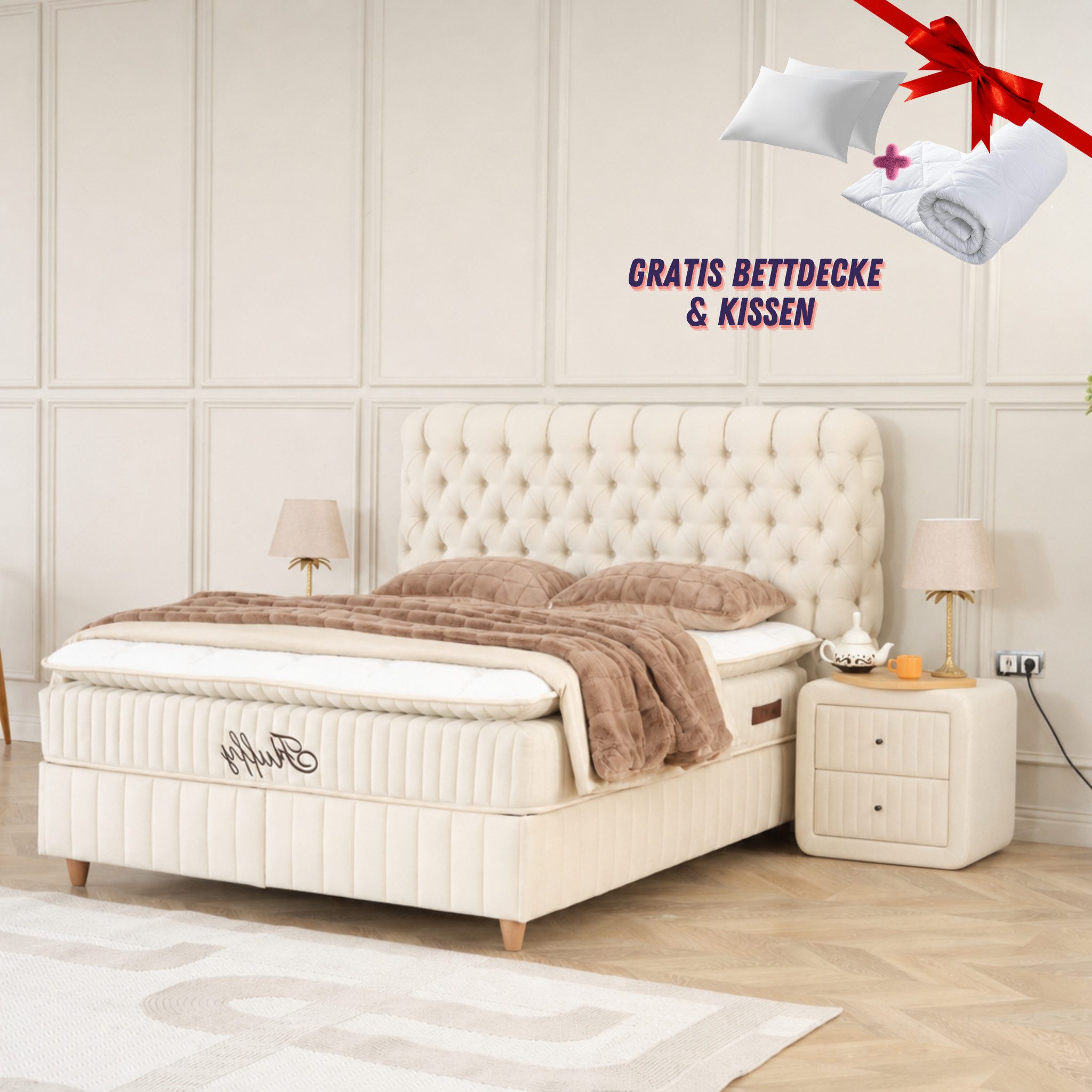 gowoll Boxspringbett mit Matratze mit Topper Comfort Bett Set Doppelbett, Polsterbett (Boxspringbett 140 x 200 Stauraumbett 140 x 200, 4-St., Boxbett 140x200 Stauraum 140x200), Schlafzimmer Set