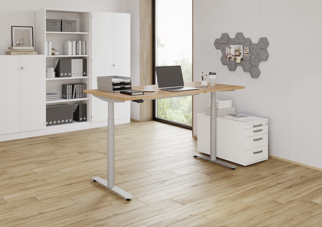 Schreibtisch H Schreibtisch,  Ahorn, Gestell, 63-127cm PROREGAL® 120x80cm, Nussbaum Silber  BxT