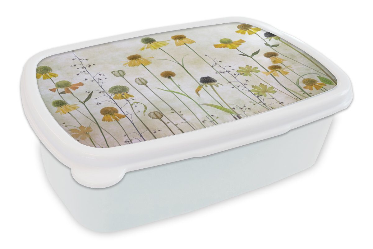 MuchoWow Lunchbox Stilleben - Ölfarbe - Pflanzen, Kunststoff, (2-tlg), Brotbox für Kinder und Erwachsene, Brotdose, für Jungs und Mädchen weiß | Lunchboxen