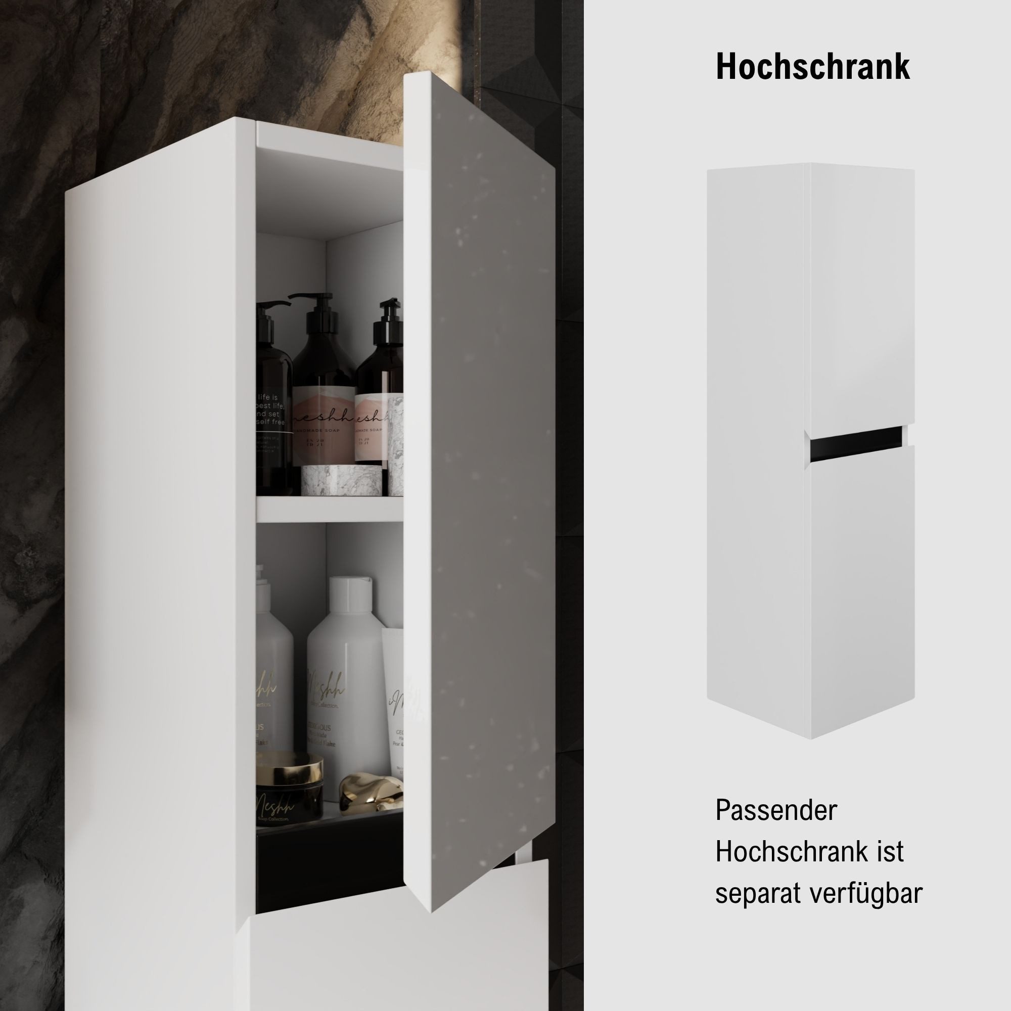 Karen Waschtisch-Set Waschtisch mit Unterschrank Venus Weiß, (2-St., Der Lieferumfang umfasst Unterschrank, eine Konsole und Waschbecken), Futuristisch, Hochgla – Bild 4 von 5