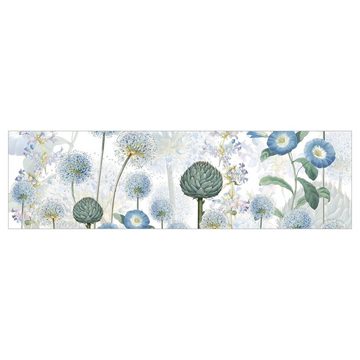 Bilderdepot24 Küchenrückwand blau Blumen Natur Blaue Alliumdolden im Wind, (1-tlg., Nischenrückwand - für Fliesenspiegel ohne Bohren - matt), Spritzschutz Rückwand Küche Herd - Folie selbstklebend versch. Größen
