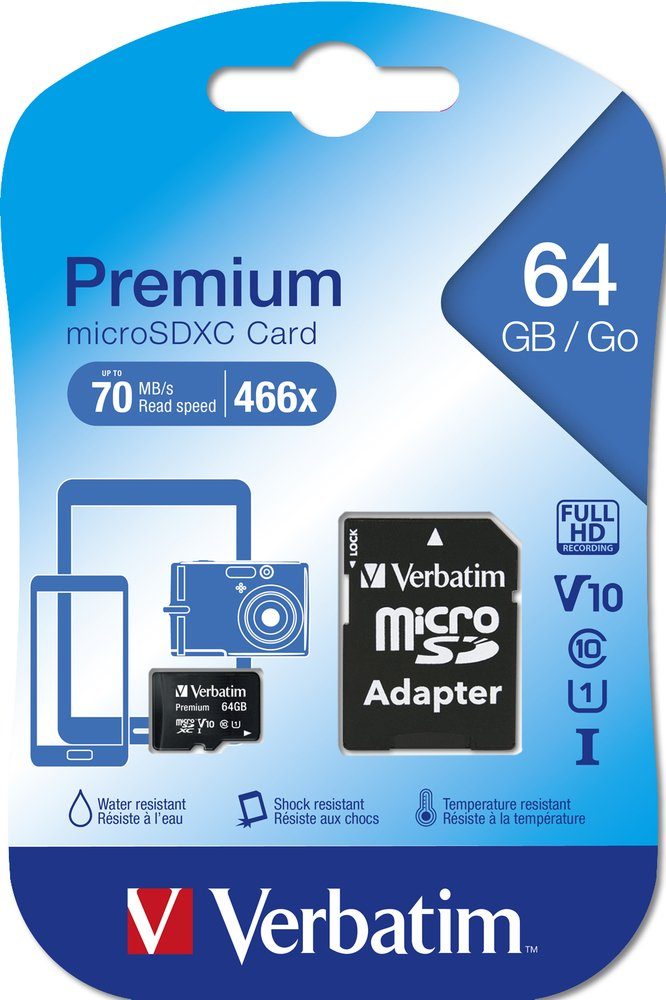 Verbatim Micro SDXC Karte 64GB Speicherkarte Premium UHS-I Class 10 Speicherkarte