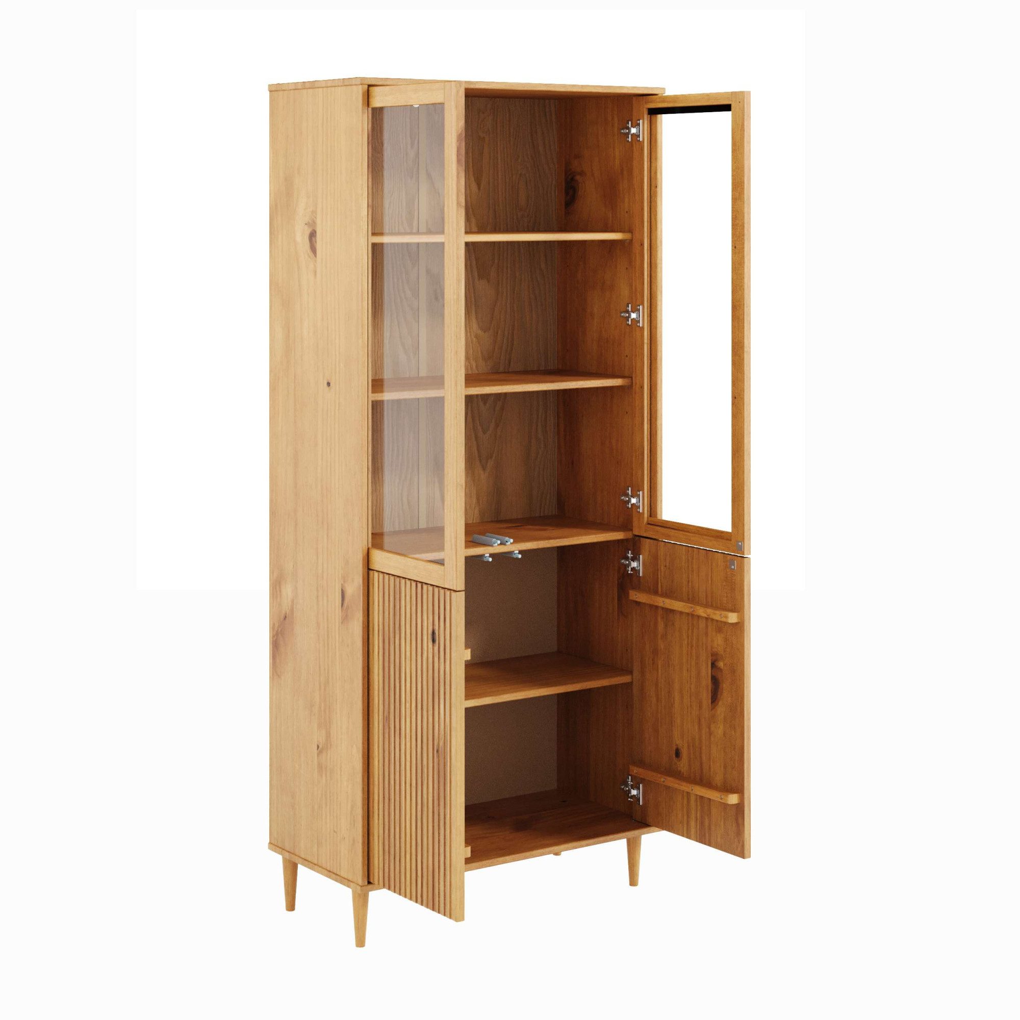 OTTO home Vitrine Malmedy Front mit gefrästen Rillen aus massivem Kiefernholz, Push-to-open, FSC, Breite 80 cm, Höhe 180 cm – Bild 4 von 5