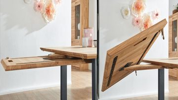 Massivart® Esstisch ausziehbar FELIPE 140 cm oder 160 cm, Massivholz Wildeiche geölt / 20 mm Tischplatte / schwenkbarer Auszug