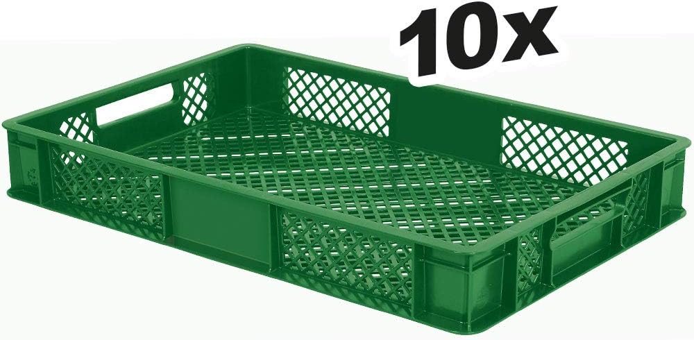 Thumbnail - BRB-Lagertechnik Stapelbox 10x Eurobehälter/Bäckerkiste durchbrochen, LxBxH 600x400x90 mm, Stoßfest, robust und formstab...