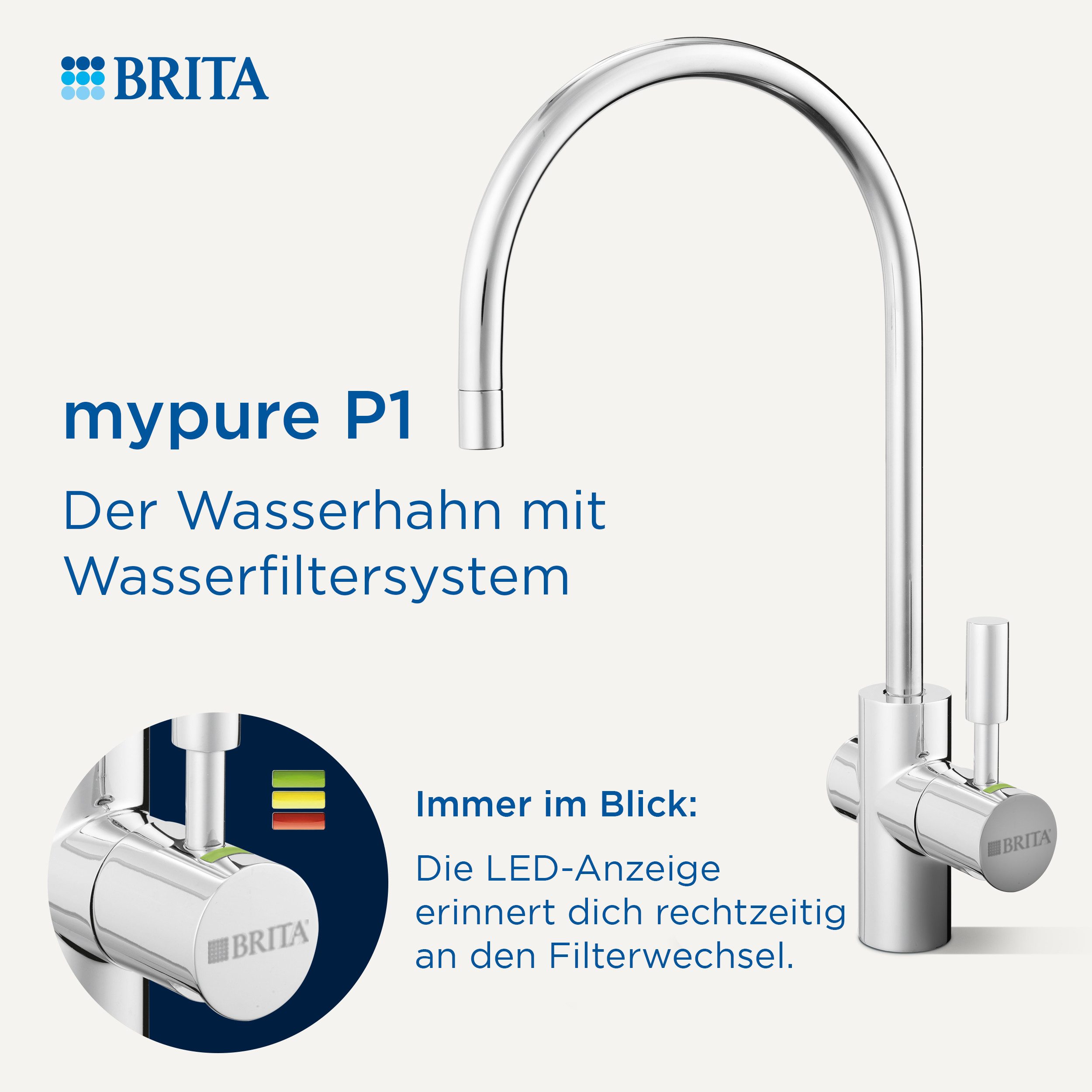 BRITA Küchenarmatur mypure P1 Wasserfilter-System inkl. Wasserhahn, 1x P1000 Filter (Armatur, Kartusche, Filterkopf, Halterung, Schläuche, Adapter, T-Stück) Arm – Bild 2 von 5