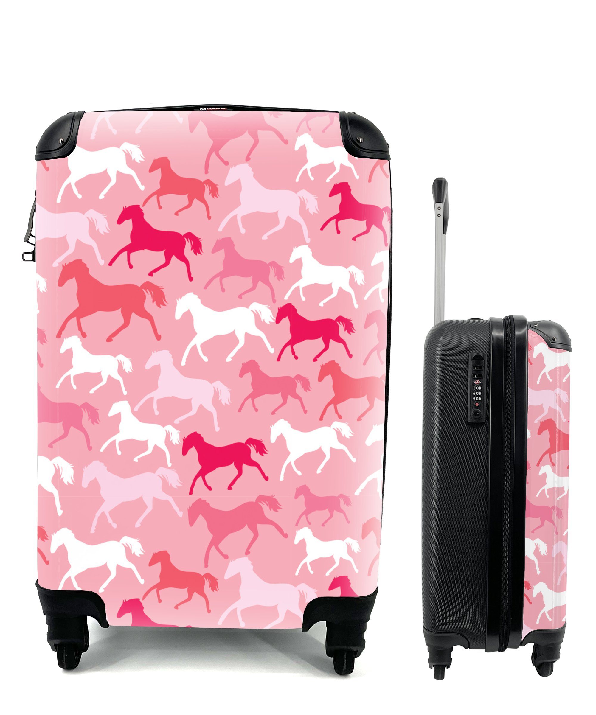 Kinder - Ferien, Mädchen Mädchen, - Silhouette Reisekoffer - - - Handgepäckkoffer für MuchoWow Pferde Handgepäck mit Trolley, rollen, Rollen, 4 Rosa Reisetasche