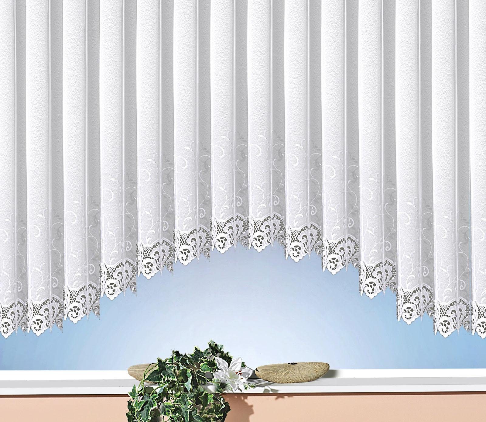 Weckbrodt Gardine Elina (1 St), Kräuselband, transparent, echte Stickerei, Makramee, halbtransparent, C-Bogen, Bordüre, Store