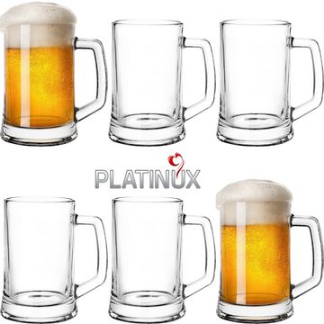 PLATINUX Bierglas Bierseidel mit Henkel, Glas, 0,5 Liter Set 6 Teilig Bierkrüge Biergläser Maßkrug Beer