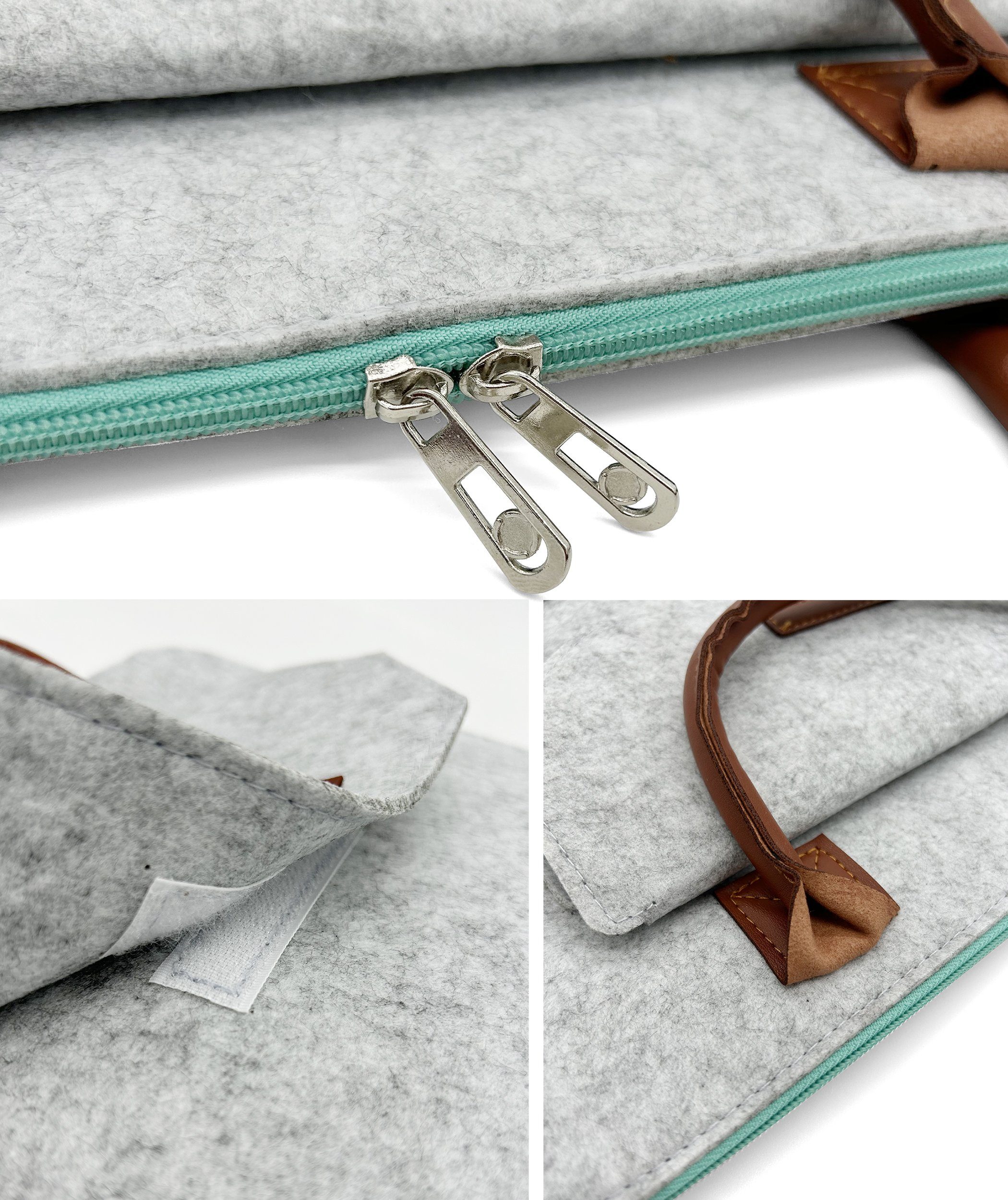 Oxcid Laptoptasche bis 15.6 Zoll Notebooktasche für Macbook Pro, Air, Surface (1-tlg), Filz, mit Zubehörfach, Kunstleder – Bild 3 von 5