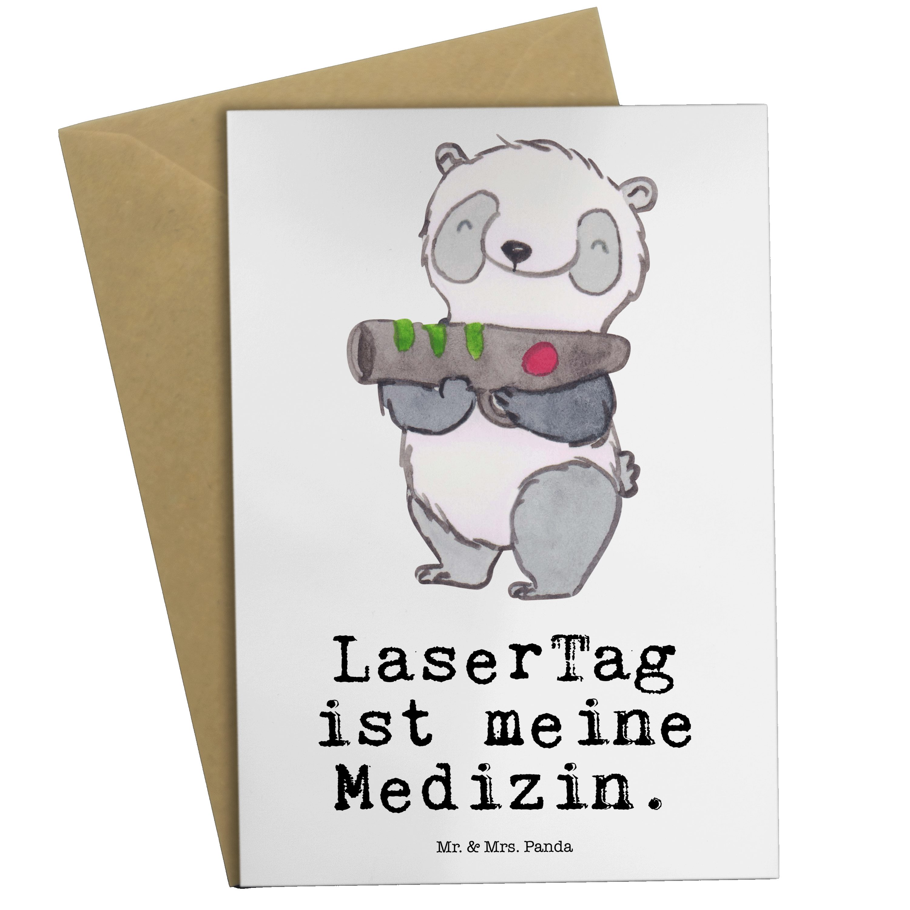 Mr. & Mrs. Panda Grußkarte Panda LaserTag Medizin - Weiß - Geschenk, Sport, Einladungskarte, Hoc