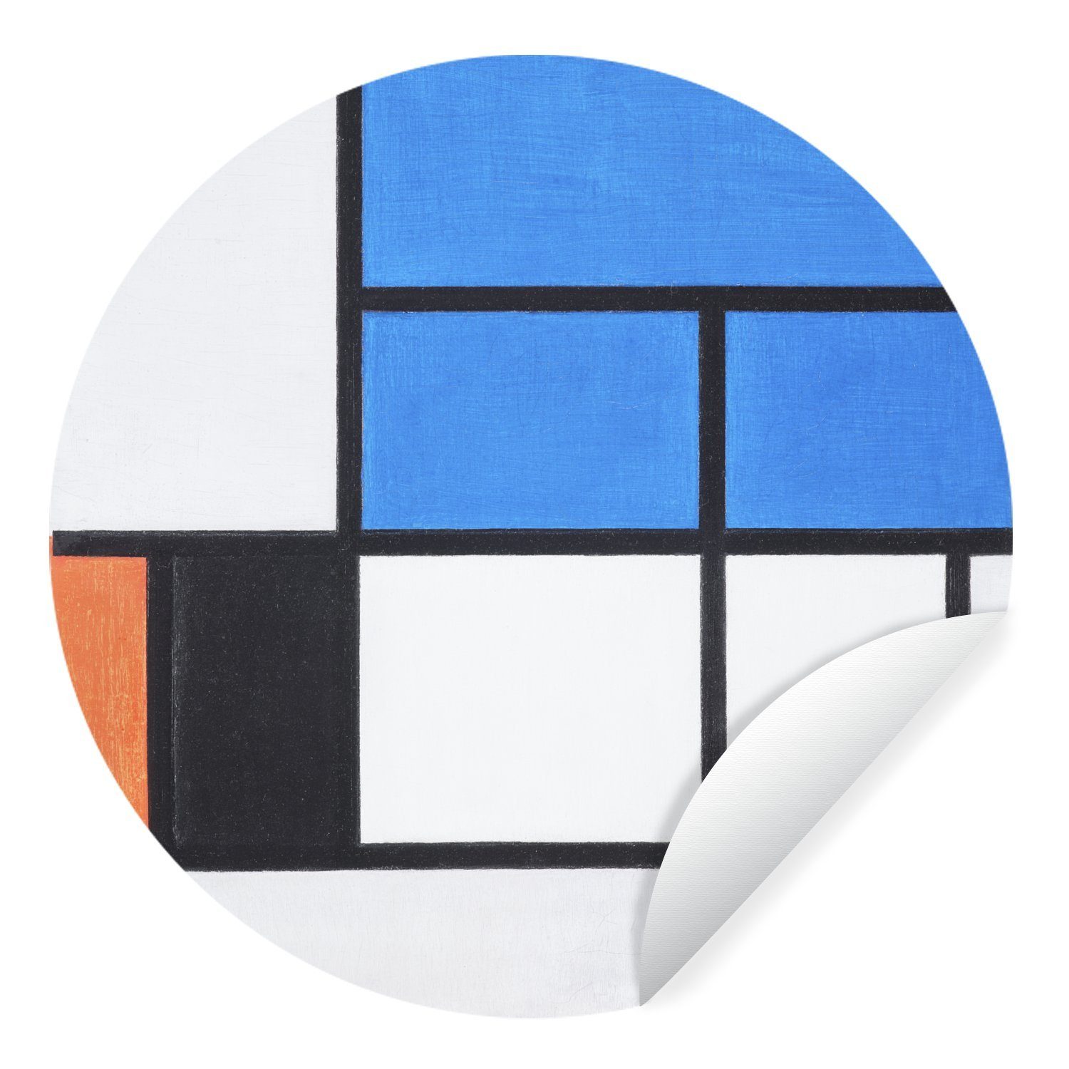 - (1 Tapetenkreis Rot, und Wandsticker Blau, mit Mondrian Kinderzimmer, Grau Tapetenaufkleber, St), für Wohnzimmer Piet Rund, MuchoWow Komposition Gelb Schwarz,