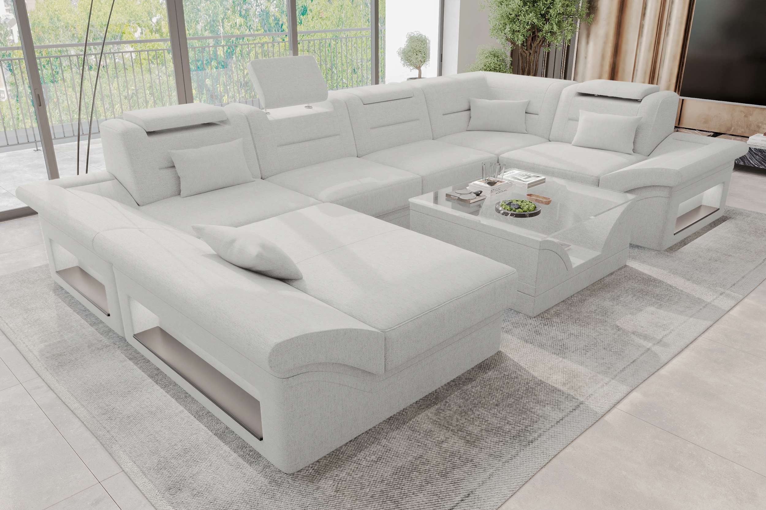 Sofa Dreams Wohnlandschaft Wohnlandschaft Enzo U Form Stoffsofa, Wohnlandschaft, U-Form, Polster Couch in U-Form mit LED, 2 Zierkissen inklusive