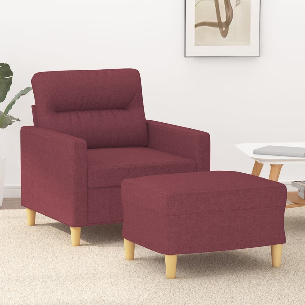 vidaXL Sofa Sessel mit Hocker Weinrot 60 cm Stoff