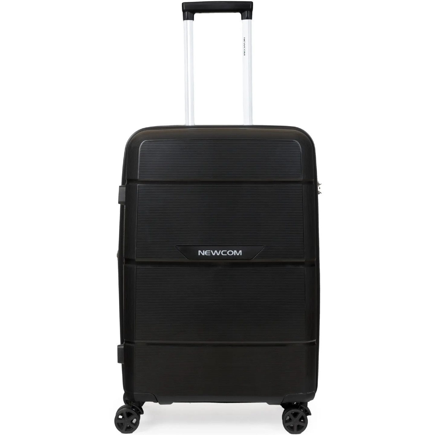 NEWCOM Hartschalen-Trolley L/66cm Hartschalenkoffer, Polypropylen, Erweiterbar, TSA-Zahlenschloss, 4 Rollen, 360° drehbar, 24 Zoll, Schwarz, leichter & robuster Reisekoffer