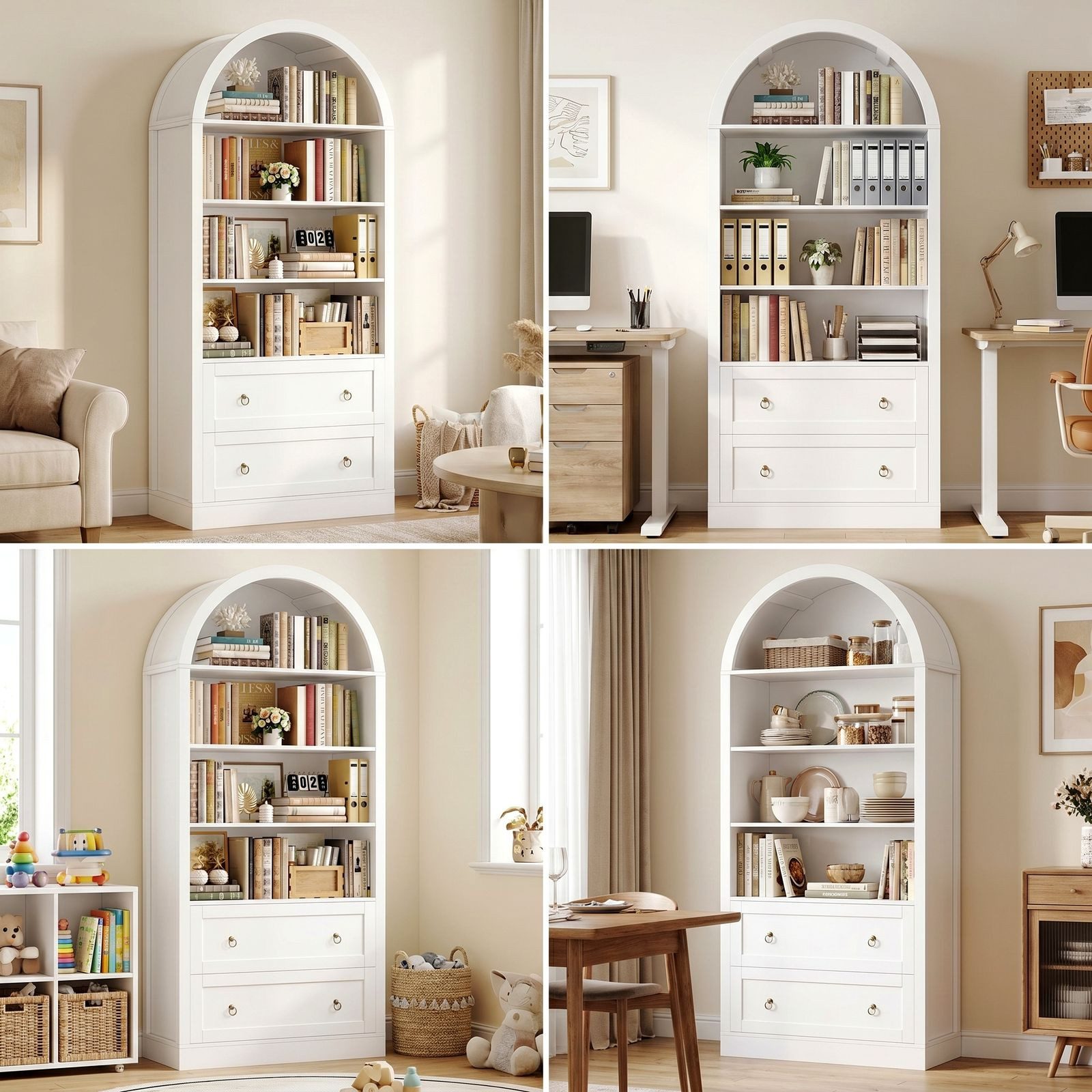 Homfa Bücherregal gewölbter Bücherschrank mit 2 Schubladen, Standregal mit 8 offenen Fächern Büroregal Holz 177x79,5x36cm