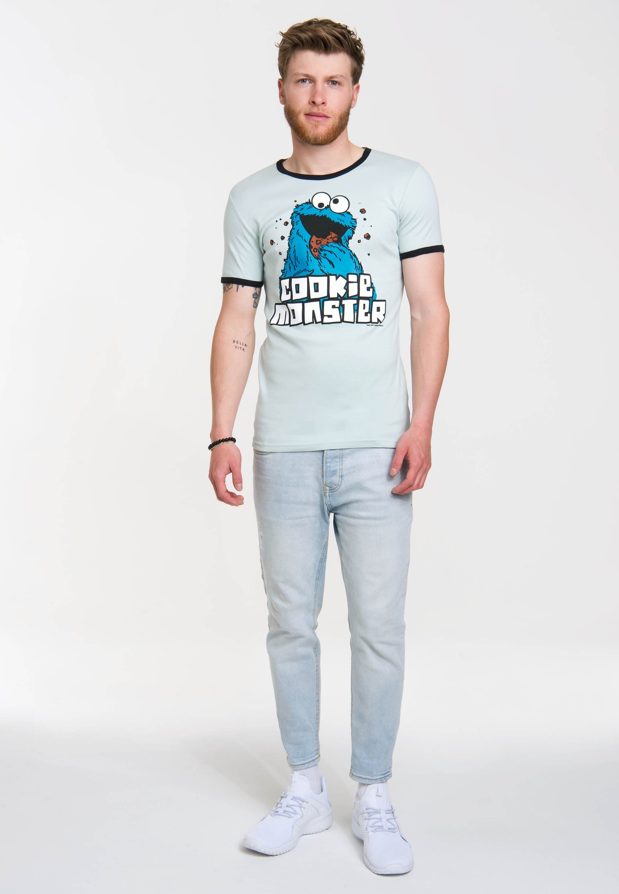 LOGOSHIRT T-Shirt Cookie Monster mit farblich abgesetzten Bündchen günstig online kaufen