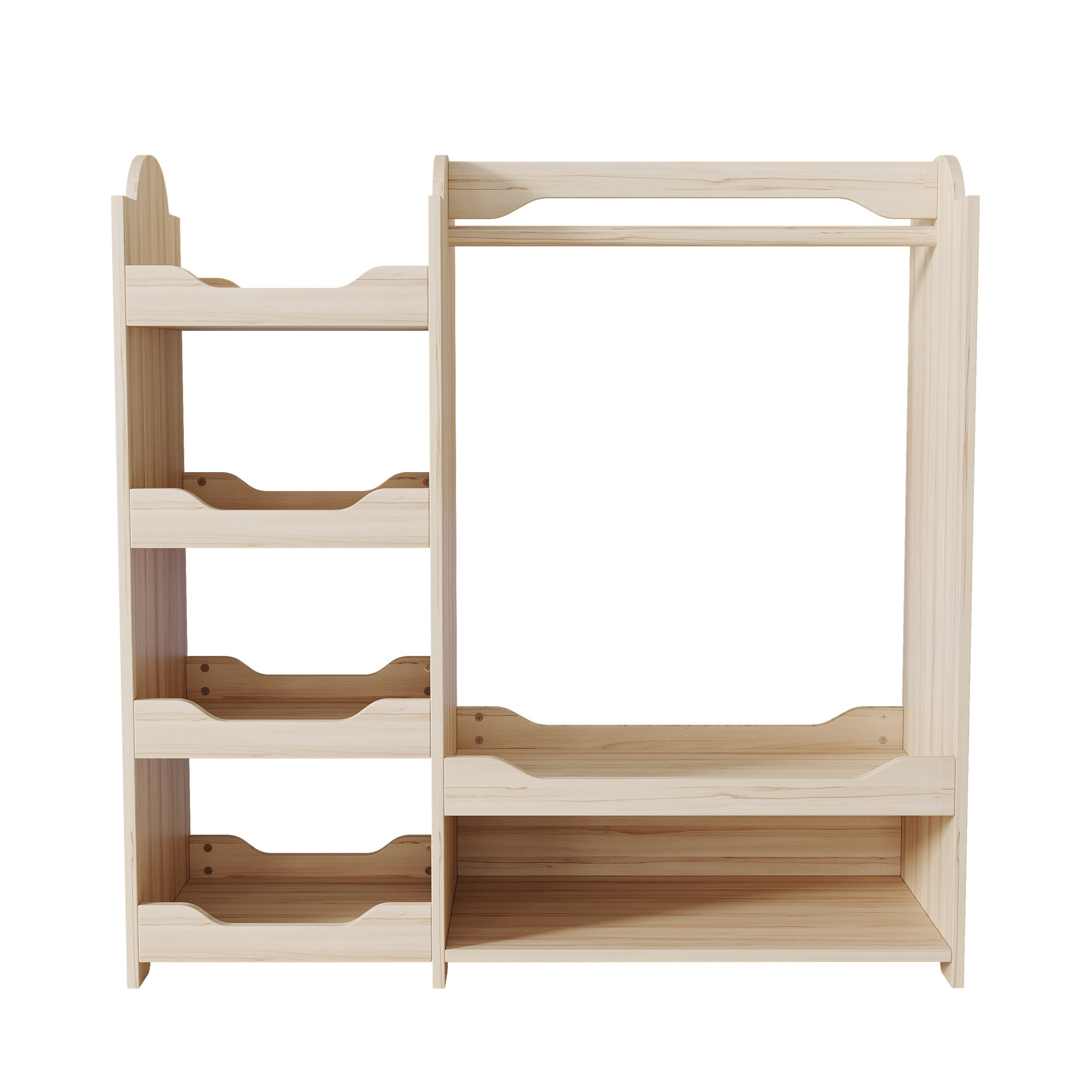 Flieks Garderoben-Set, Kleiderständer Kindergarderobe mit Stange und 4 Regal 110x39x110cm