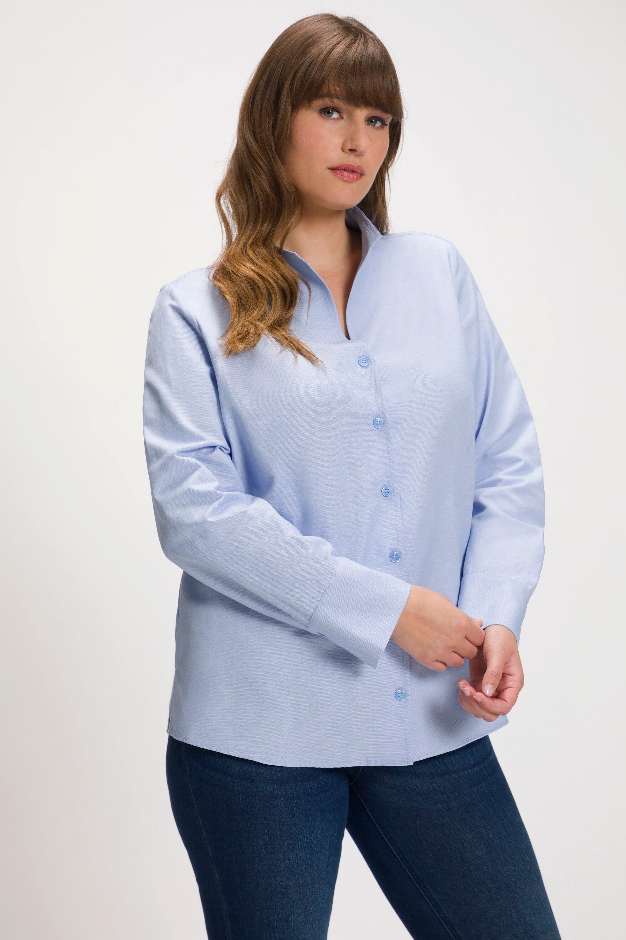 Ulla Popken Longbluse Bluse Oxford-Gewebe Kelchkragen Langarm günstig online kaufen