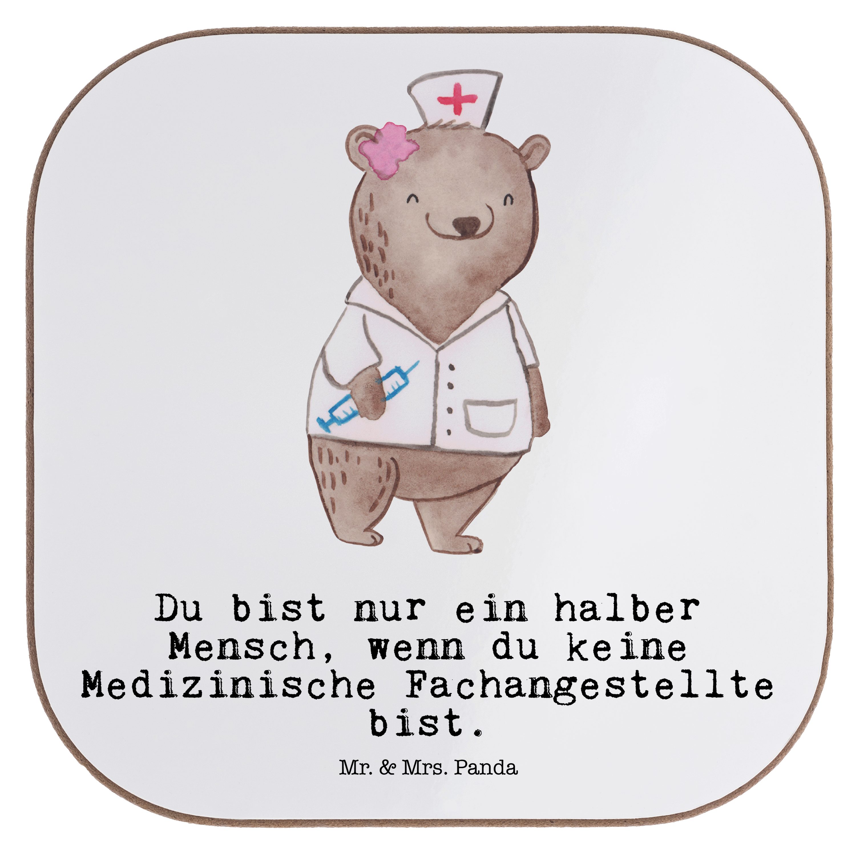 Mr. & Mrs. Panda Getränkeuntersetzer Medizinische Fachangestellte mit Herz - Weiß - Geschenk, Untersetzer, 1-tlg.