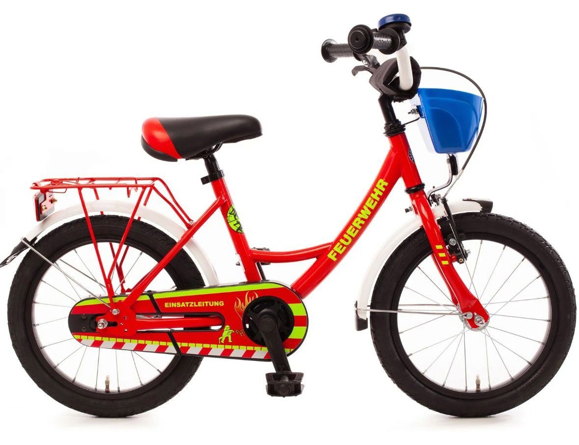 Bachtenkirch Kinderfahrrad deutsche Feuerwehr 16 Zoll mit Rücktrittbremse und Seitenständer, Rücktrittbremse, V-Brake vorn, Ständer, Sattelhöhe: 51-57cm