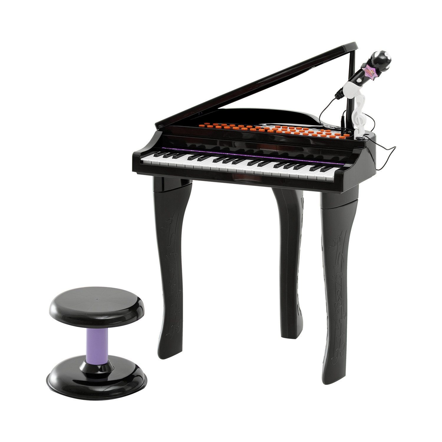 HOMCOM Spielzeug-Musikinstrument Piano Keyboard, Musikinstrument, (Mini-Klavier, 2 tlg., MP3 USB inkl. Hocker 37 Tasten), Schwarz 48 x 39 x 69 cm