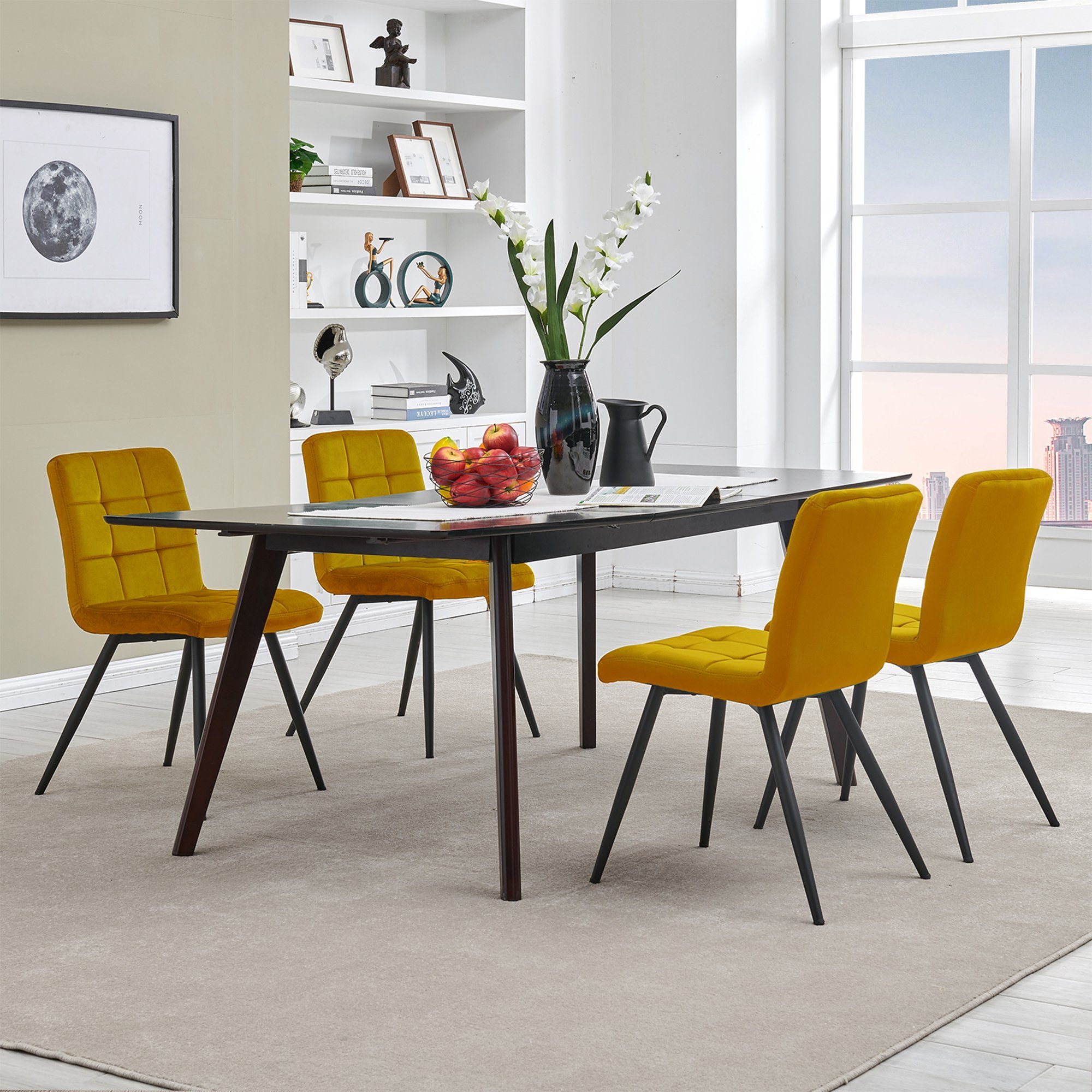 Duhome Esszimmerstuhl, Set, 2er und Gelb Polsterstuhl Küchenstuhl aus Samt Wohnzimmerstuhl Linen
