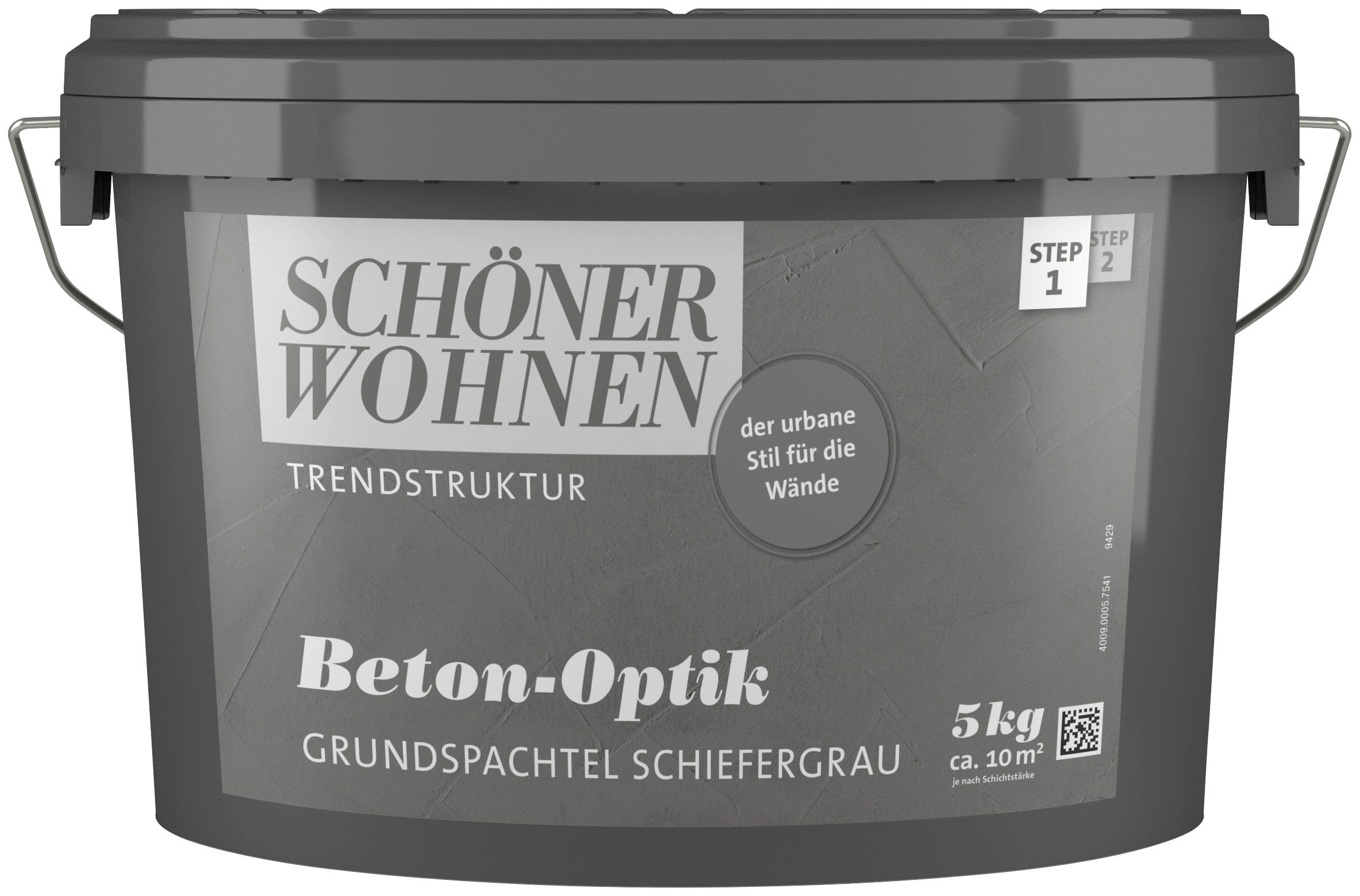 SCHÖNER WOHNEN FARBE Spachtelmasse TRENDSTRUKTUR Beton-Optik Grundspachtel, 5 kg, schiefergrau, Grundspachtelung für die Beton-Optik