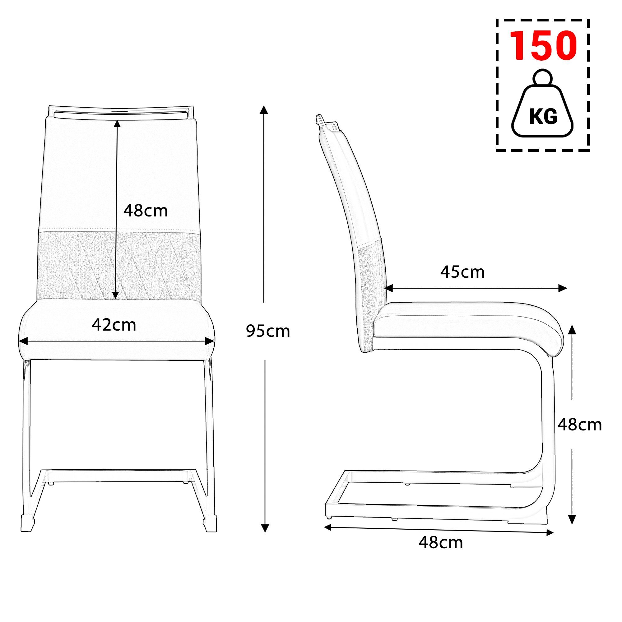 Flieks Freischwinger (Set, 2 St), 2er Set Esszimmerstuhl Polsterstühle Kunstleder und Leinen