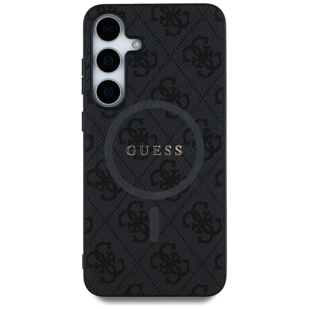 Guess Handyhülle Galaxy S25 Kunstleder grau Magsafe goldfarbenes Logo 6,2 Zoll, Kantenschutz