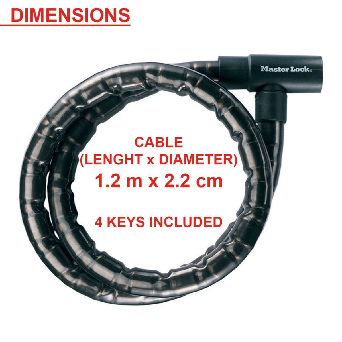 Master Lock gepanzerte Kabel 22mm mit Schlüssel 8115EURDPS Diebstahlalarm