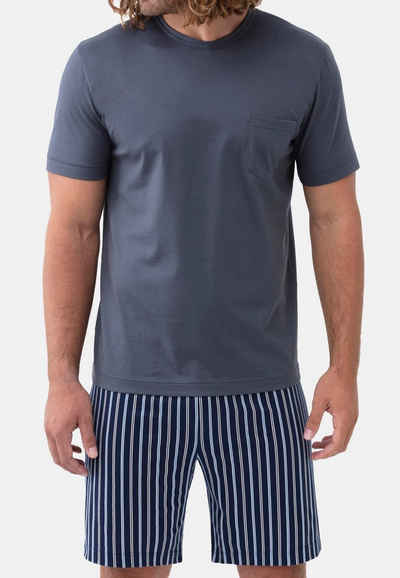 Mey Pyjama »Portimo« (Set, 2 tlg) Schlafanzug Kurzarm - Baumwolle - Unifarbenes Kurzarm-Shirt und gestreifte kurze Hose im Set, Elastischer Komfortbund, Legere Passform