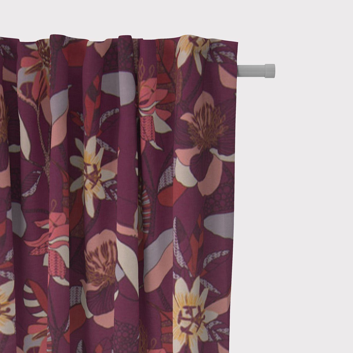 SCHÖNER LEBEN. Vorhang Vorhangstoff Meterware große Blumen beere bunt oder Länge wählbar, Smokband, blickdicht, Baumwolle, handmade