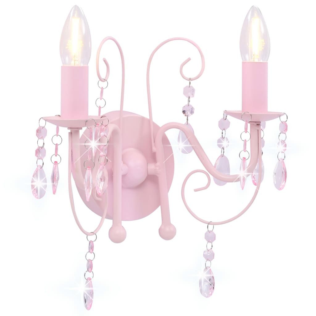 vidaXL Wandleuchte NA Wandleuchte mit Perlen Rosa 2xE14-Fassungen Kronleuchter Wandlampe