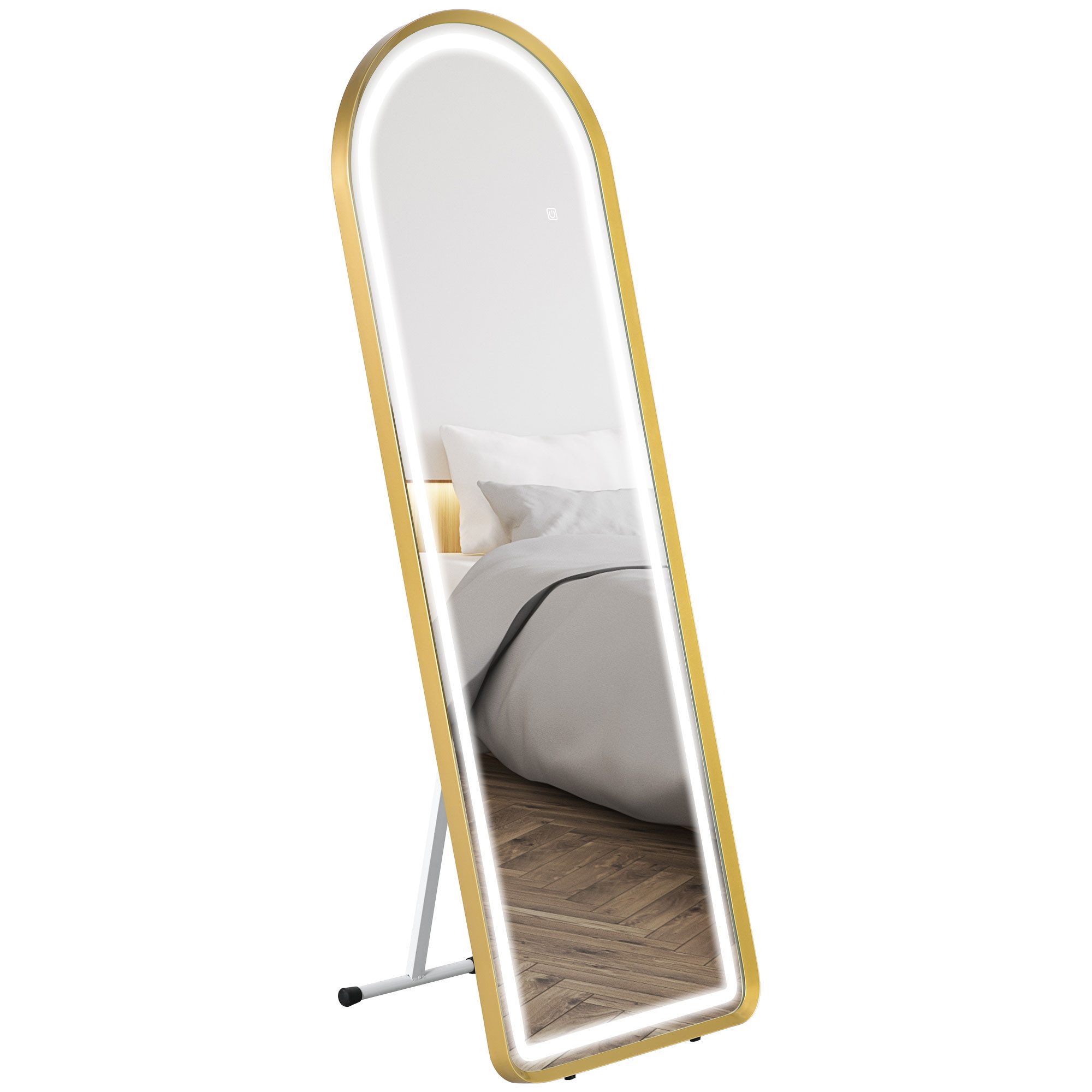 HOMCOM Standspiegel Ganzkörperspiegel, 151,5 x 50 x 4 cm Wandspiegel, LED-Leuchte (Lichtspiegel, 1-St., Garderobenspiegel), mit Touch-Schlater, für Wohnzimmer, Schlafzimmer, Gold