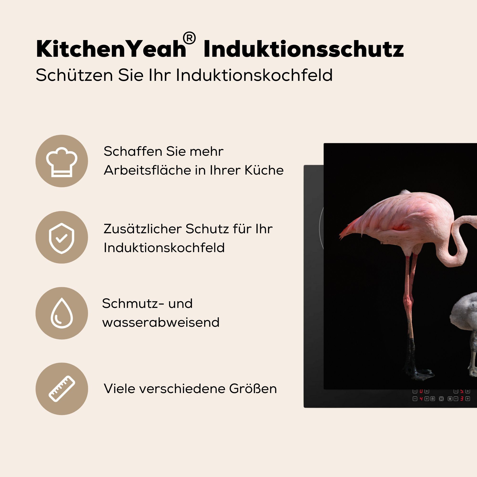 MuchoWow Herdblende-/Abdeckplatte Flamingo-Mutter mit cm, (1 Vinyl, für küche tlg), Arbeitsplatte Kind, Ceranfeldabdeckung, 78x78