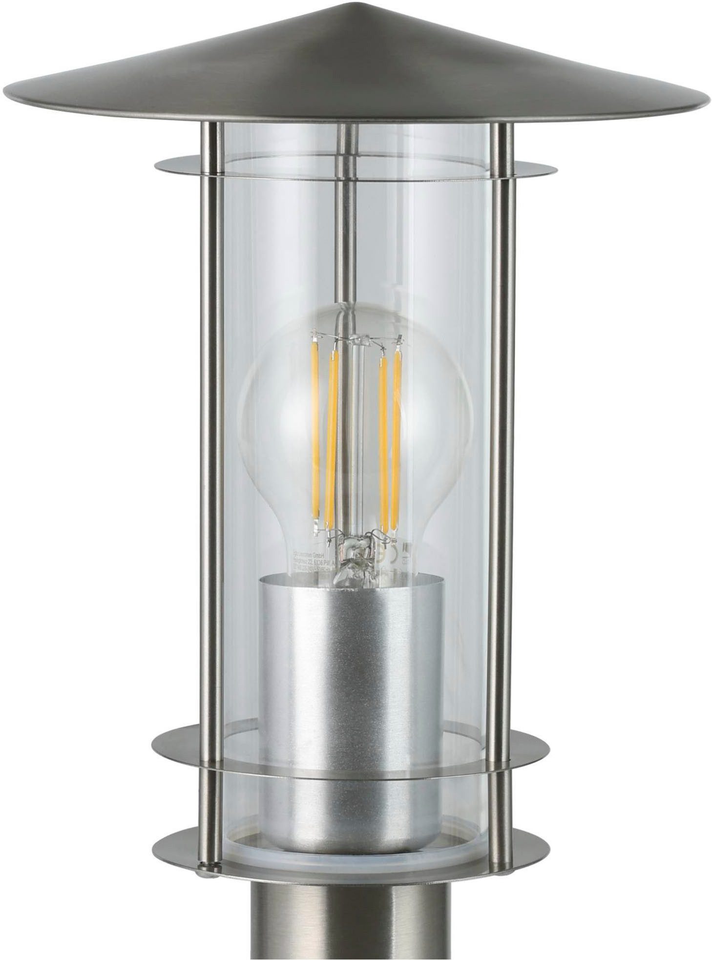 EGLO Stehlampe Lisio Außen-Wegelampe, Stehlampe, Wegeleuchte, silber, E27, IP44, ohne Leuchtmittel, Stehleuchte - H50 x Ø17,5 cm - edelstahl - 1X60W exkl.