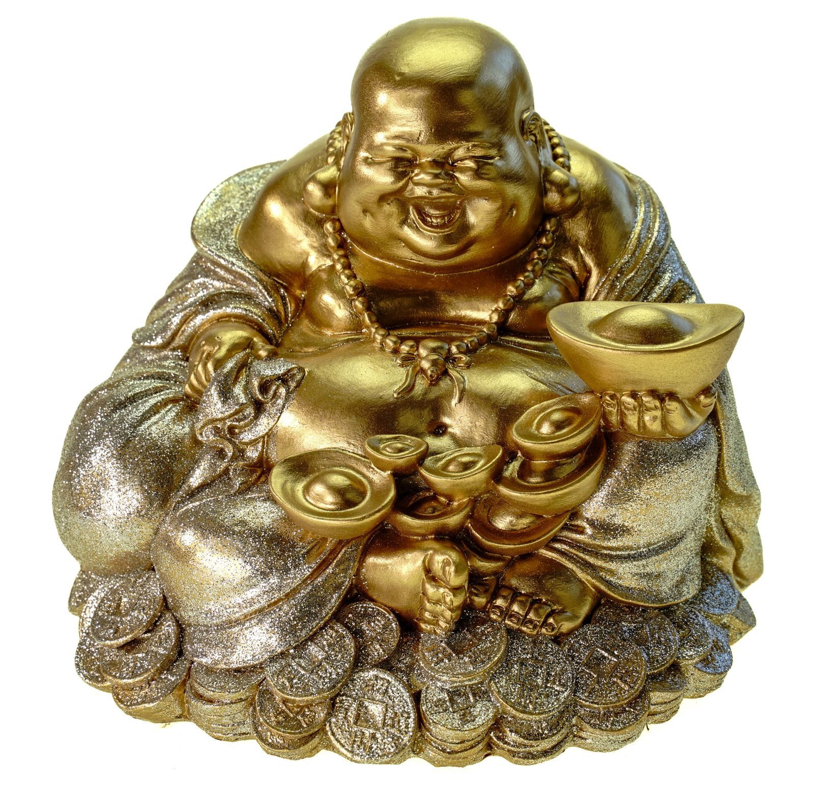 Kremers Schatzkiste Spardose XXL Glücksbuddha Spardose groß 18 cm Deko Sparschwein Figur, Handbemalt