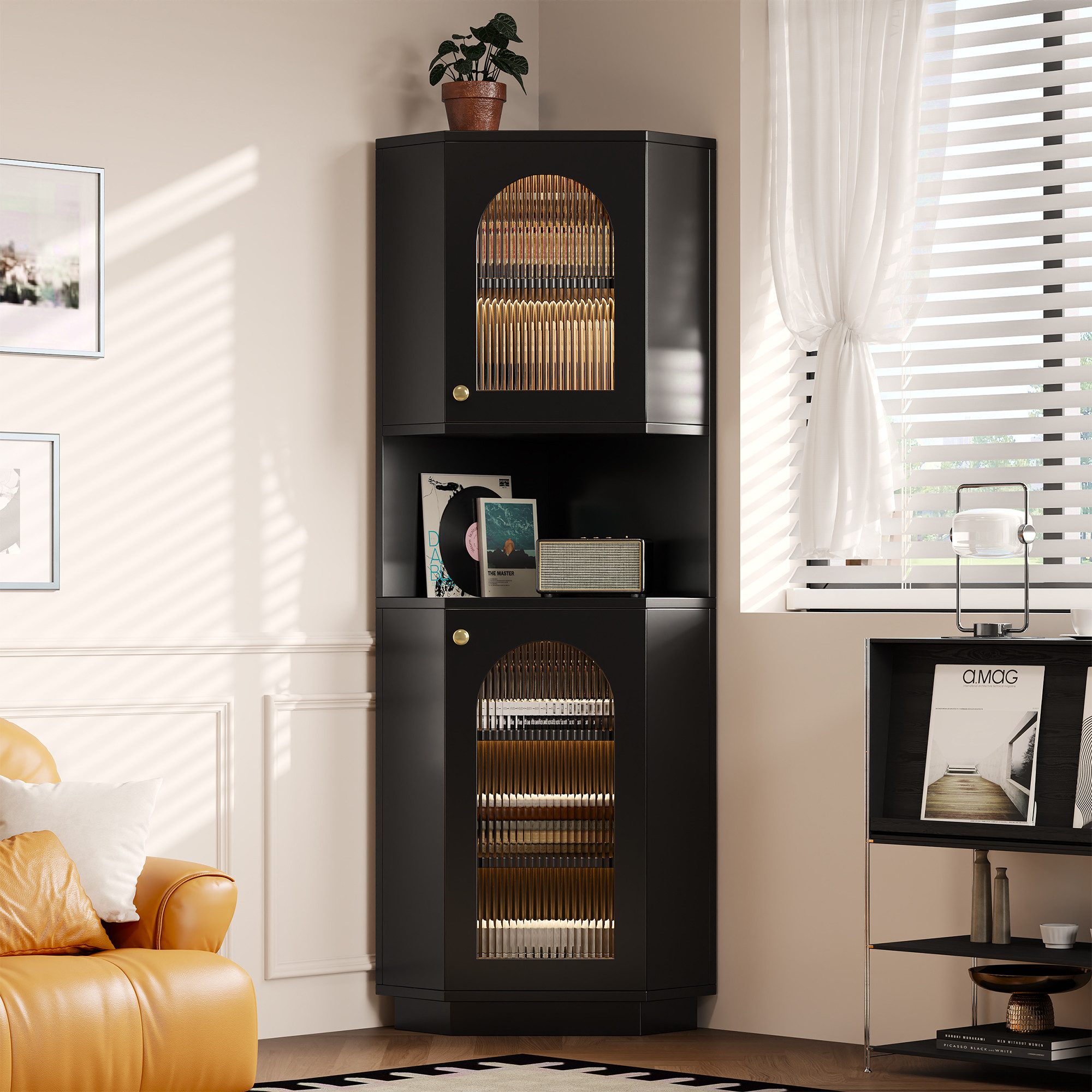 MODFU Highboard Badschrank mit Lichtleiste (Badschrank, günstig online kaufen