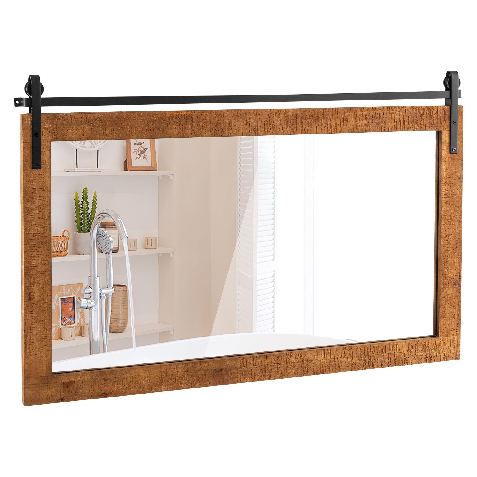 COSTWAY Dekospiegel, Rustikaler Wandspiegel mit Holzrahmen, 100 x 66 cm günstig online kaufen