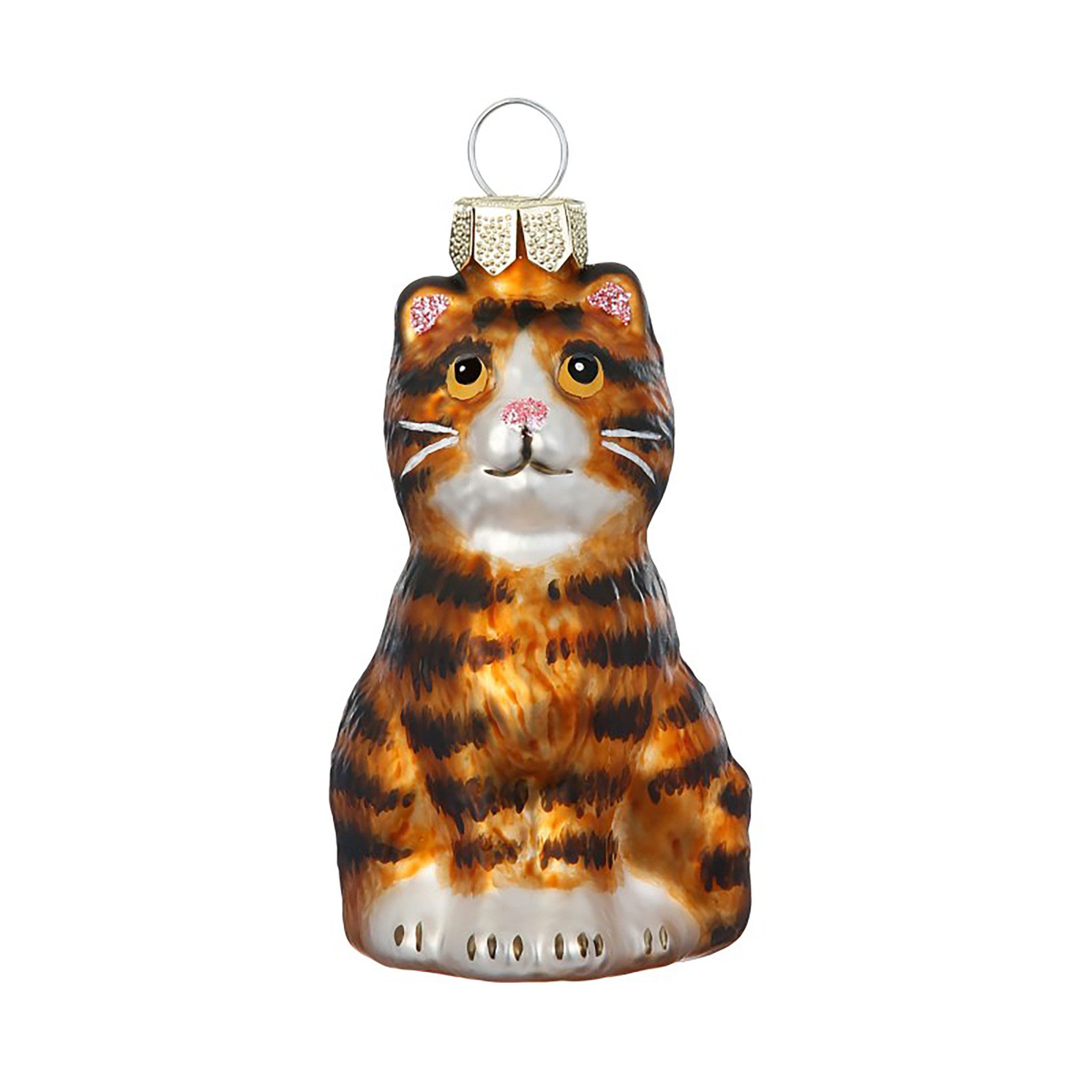Holly & Jolly Christbaumschmuck, Christbaumschmuck Glas 7cm Tigerkatze Figur Braun