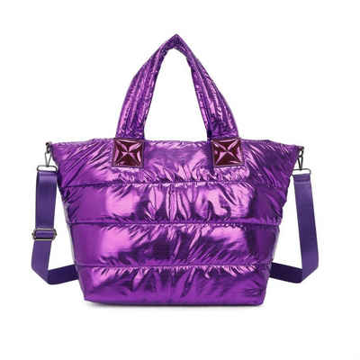 ITALYSHOP24 Schultertasche XL Damen Nylontasche Shopper Strandtasche glänzend, als Handtasche, Umhängetasche, Reisetasche, Weekender