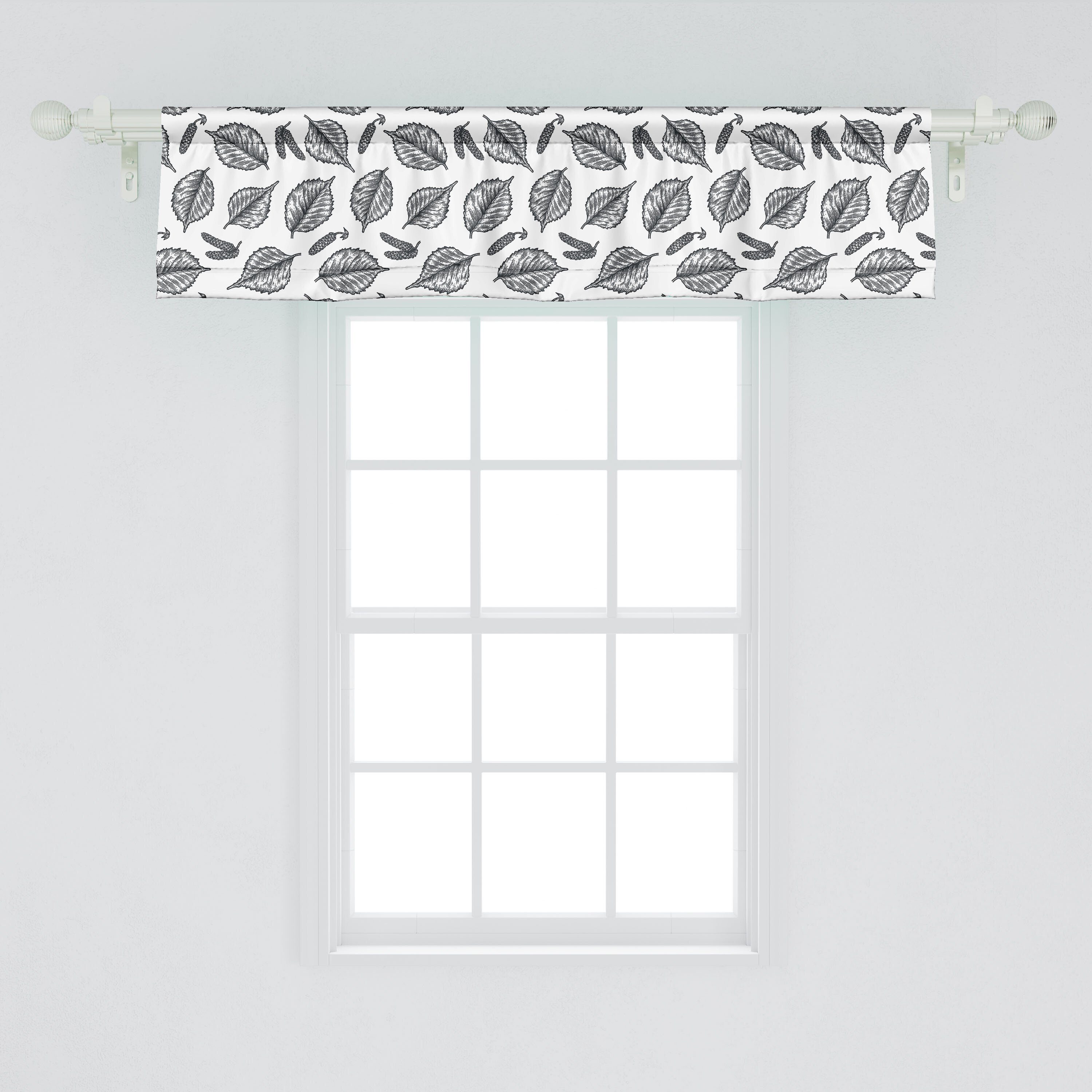 Volant Scheibengardine Microfaser, für Abakuhaus, Birch-Detail Laub Blätter Vorhang mit Dekor Küche Sketch Schlafzimmer Stangentasche,