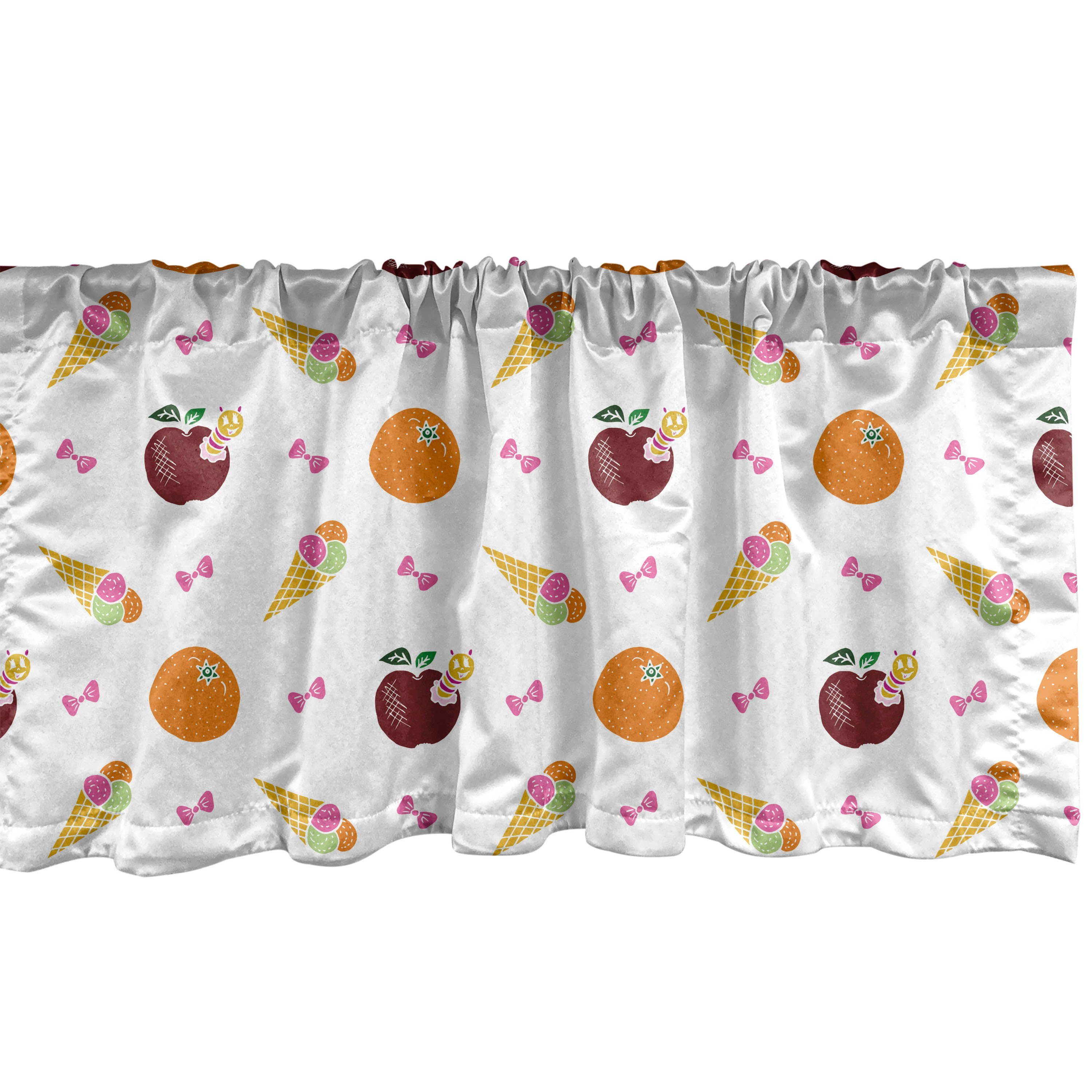 Scheibengardine Vorhang Volant für Küche Schlafzimmer Dekor mit Stangentasche, Abakuhaus, Microfaser, Karikatur Eis Obst und Bögen