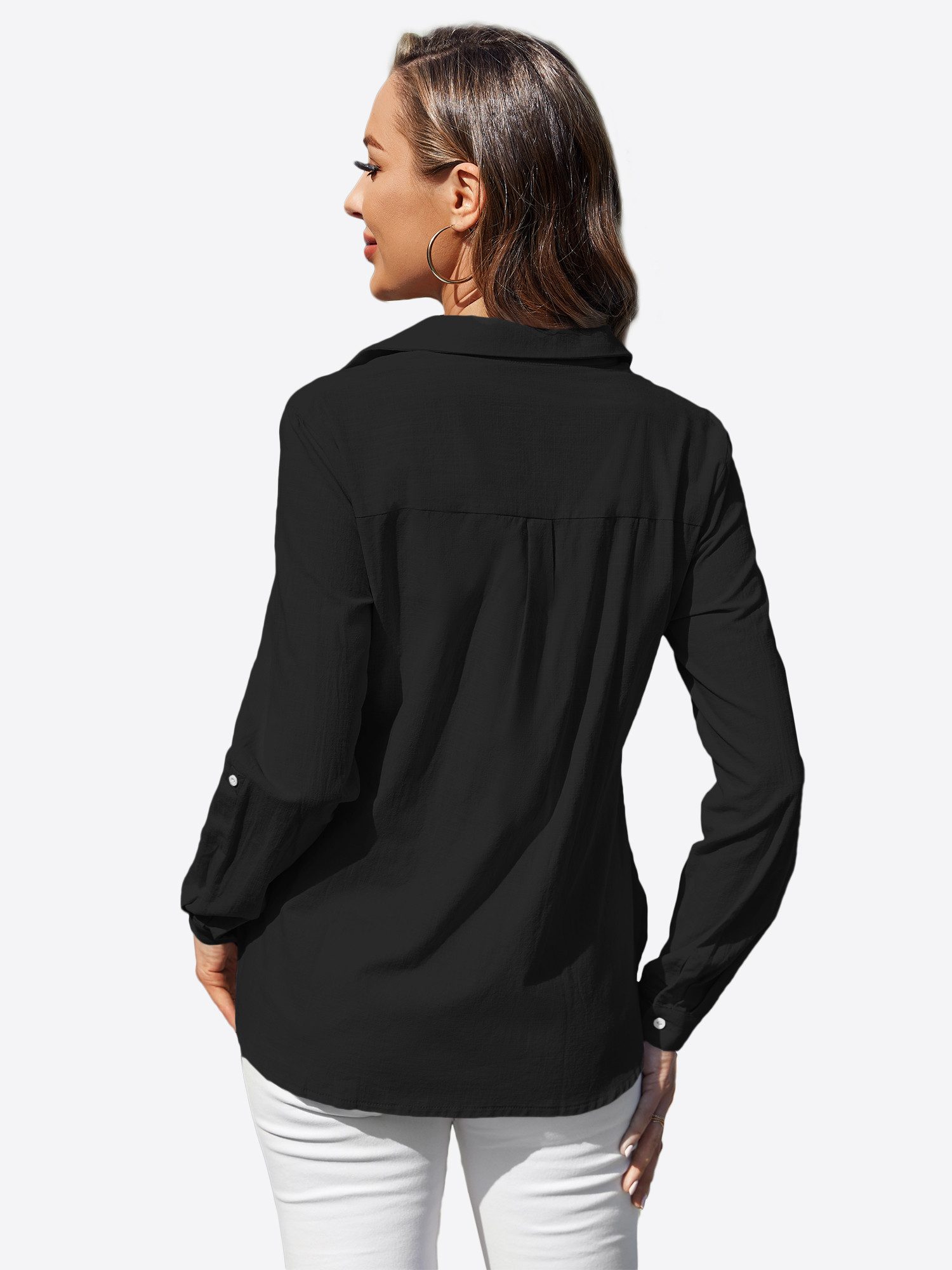 Imily Bela Langarmshirt Damen Hemd mit gerollten Ärmeln (Packung, 1-tlg., 1per-Pack) Reverskragen