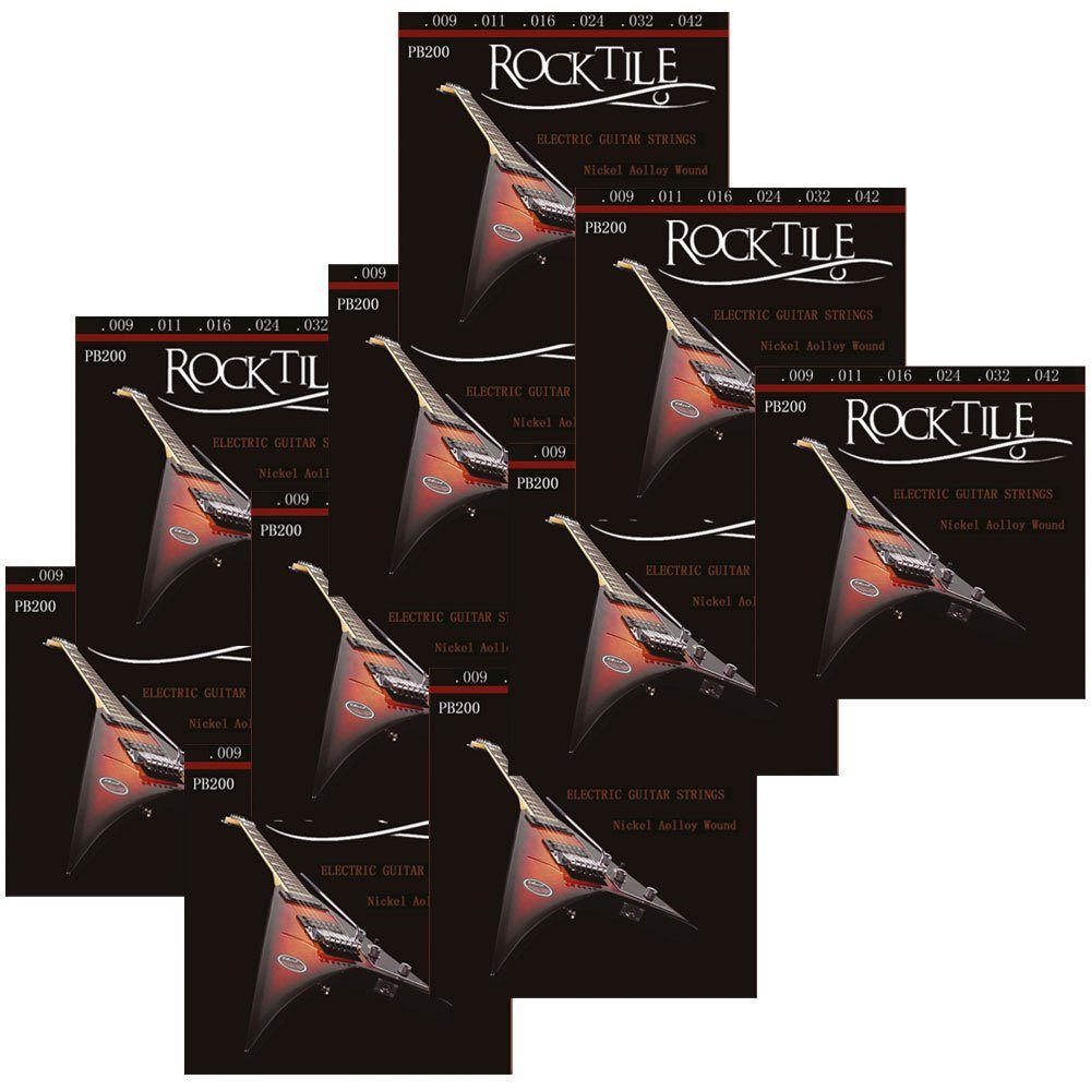 Rocktile Saiten Gitarrensaiten für E-Gitarre Super Light Nickel Wound, (10-tlg), Saiten: .009, .011, .016, .024, .032, .042