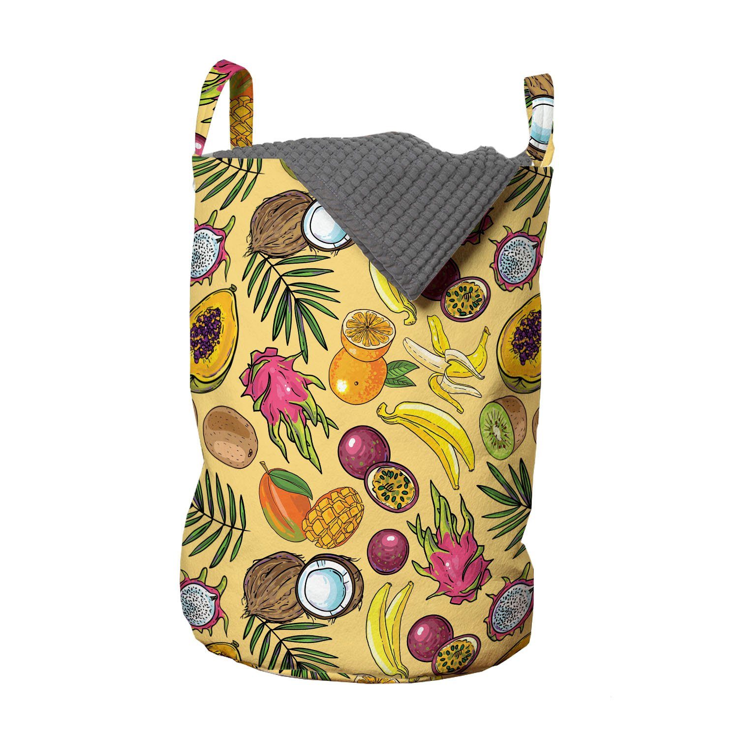 Abakuhaus Wäschesäckchen Wäschekorb mit Griffen Kordelzugverschluss für Waschsalons, Obst Tropical Summer Lebensmittel
