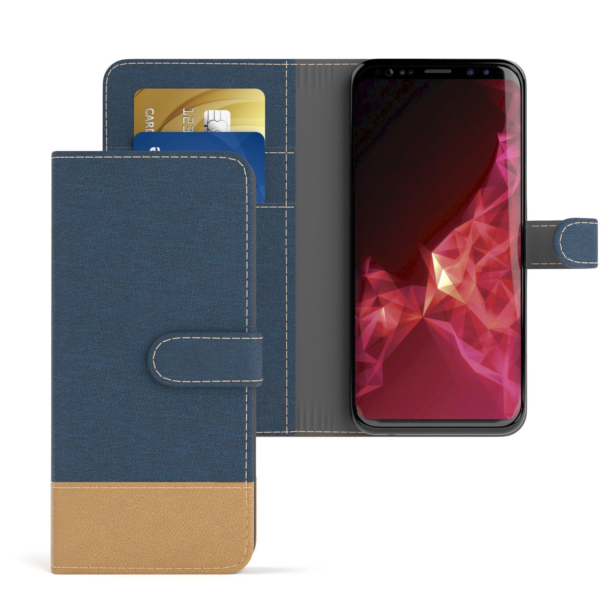 EAZY CASE Handyhülle Bookstyle Jeans für Samsung Galaxy S9 5,8 Zoll, Klappcase mit Standfunktion und Kartenfach Stoff Schutzhülle Blau