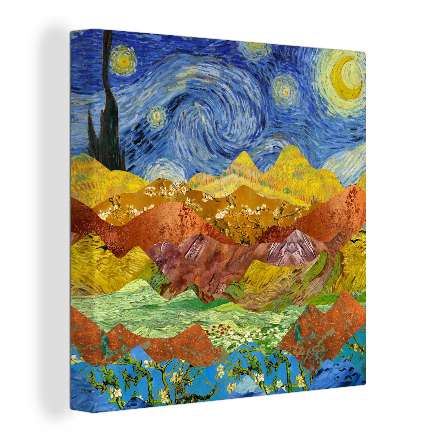 OneMillionCanvasses® Leinwandbild Van Gogh - Sternennacht - Alte Meister, Fotodruck (1 St), Wandbild, Deko Schlafzimmer Wohnzimmer Flur 20x20 cm