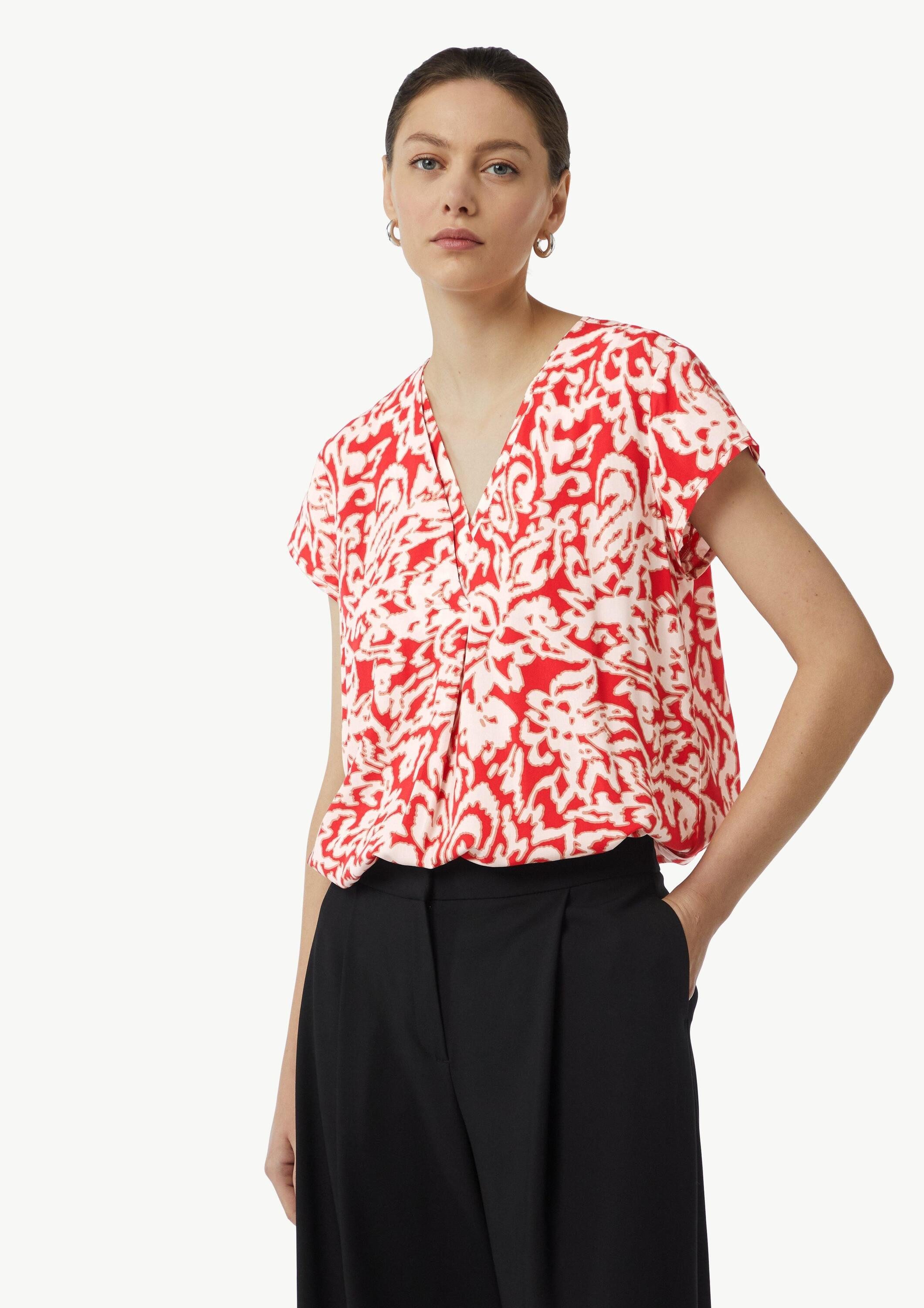 comma Kurzarmbluse Bluse Gemusterte Bluse mit V-Ausschnitt günstig online kaufen